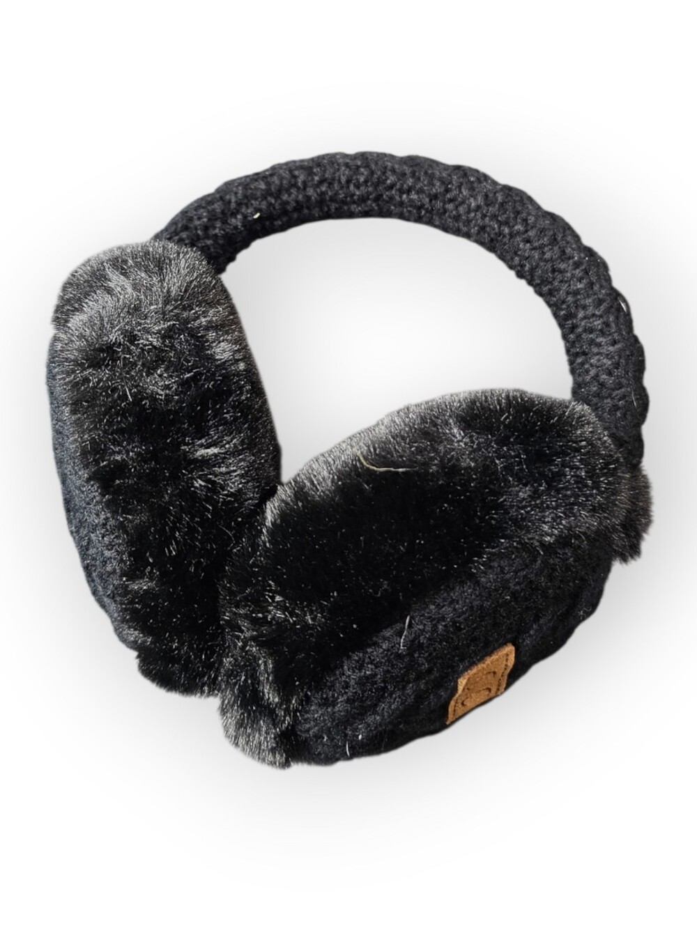 C.C Black Knit Faux Fur Earmuffs Winter Cold Weather One Size - Picture 2 of 4